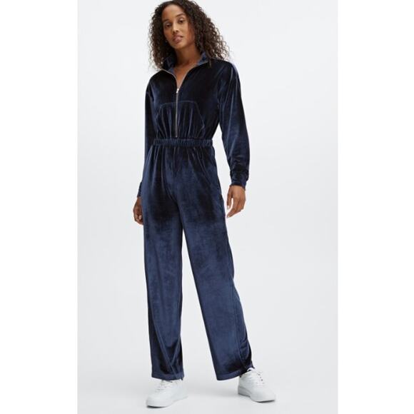 Fabletics Velour Zip-Up Wide Leg One Piece Jumpsuit Blue 4X - Picture 1 of 15